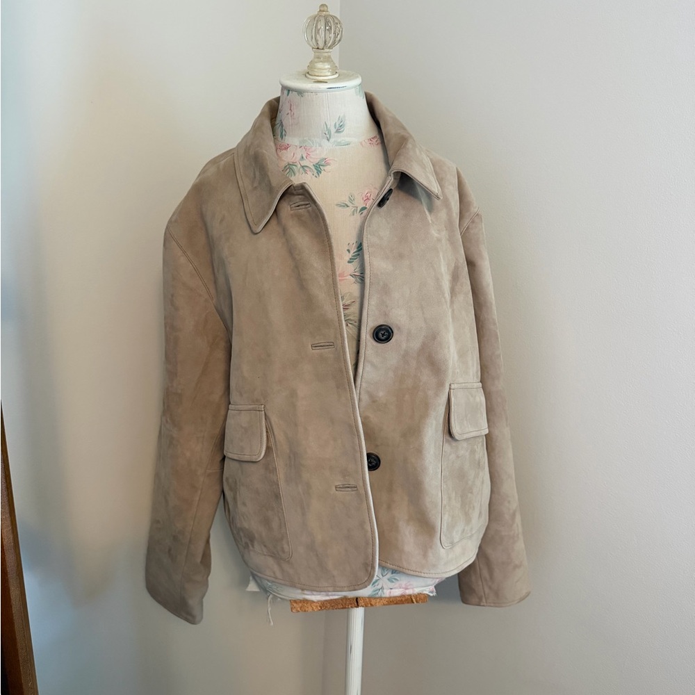 Beige Suede Jacket - Classic Boxy Fit